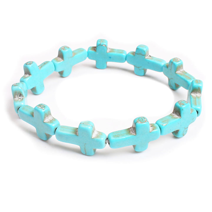 Christianartworkshop Bohemian Cross Turquoise Beaded Bracelet - Lake Blue - image 7