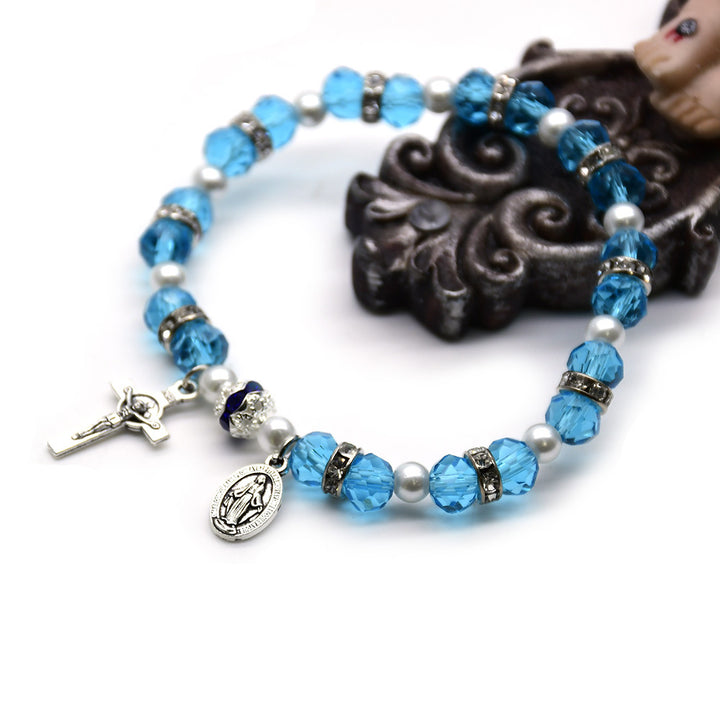 Crystal Beads Stretch Bracelet with Crucifix and Miraculous Medal - image 7