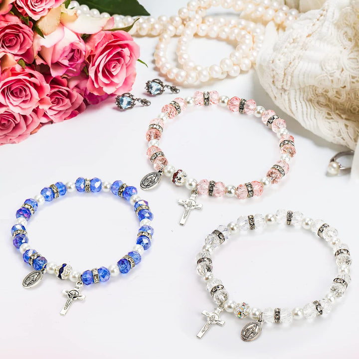 Crystal Beads Stretch Bracelet with Crucifix and Miraculous Medal - image 9