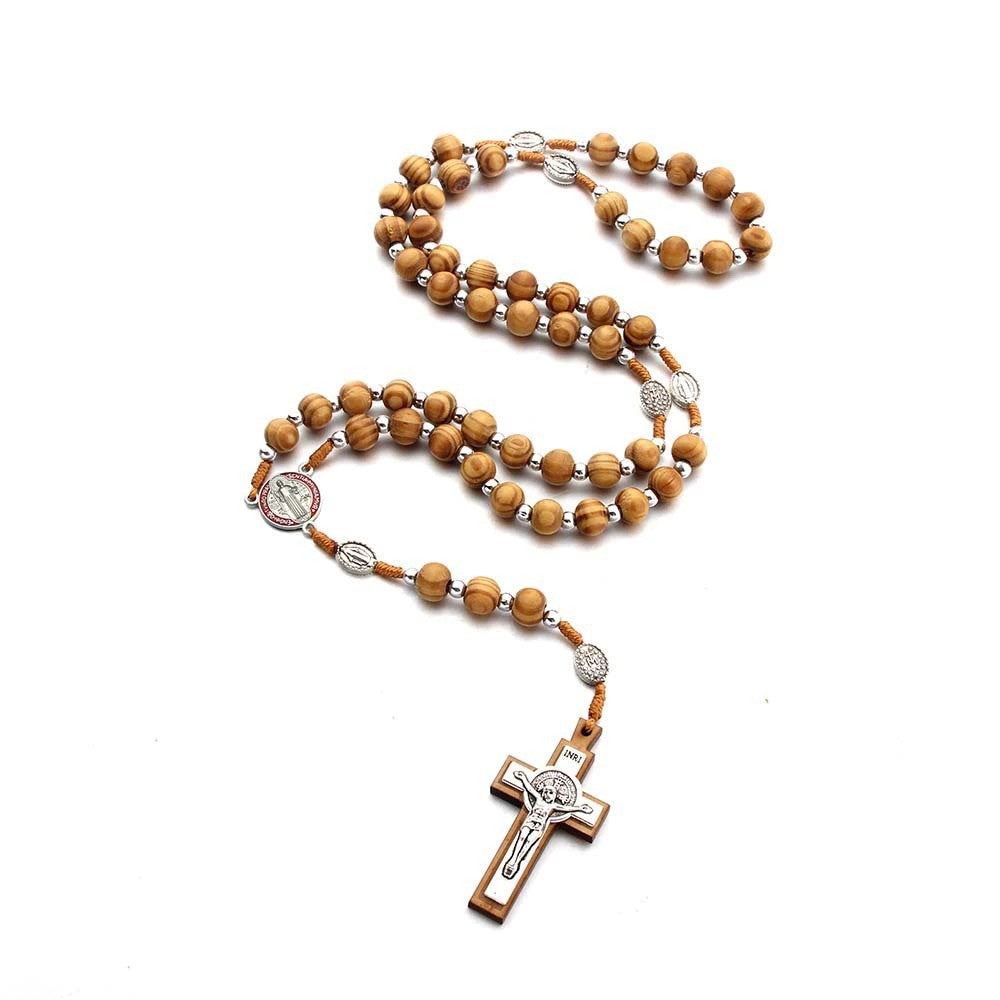 Natural Wood Handmade Rosary With Saint Benedict Cross - image 6