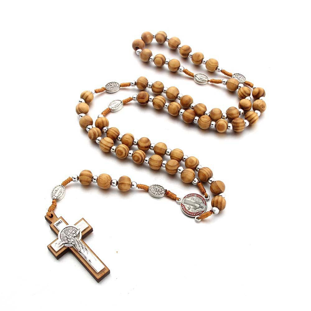 Natural Wood Handmade Rosary With Saint Benedict Cross - 1 - image 1