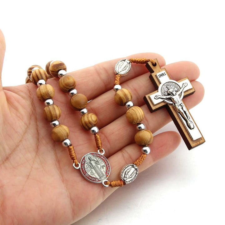 Natural Wood Handmade Rosary With Saint Benedict Cross - image 5
