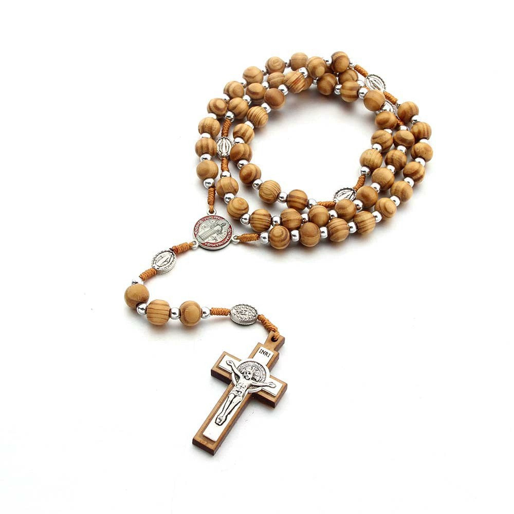 Natural Wood Handmade Rosary With Saint Benedict Cross - image 3