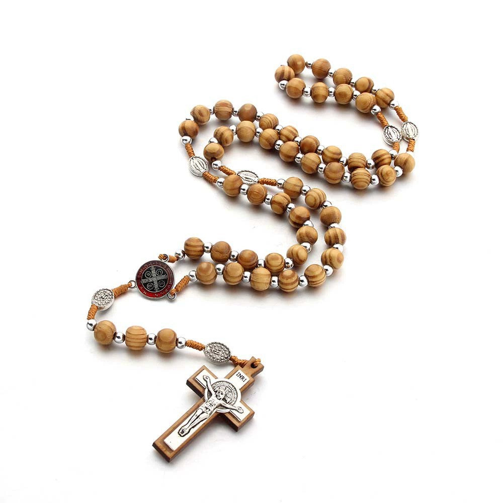 Natural Wood Handmade Rosary With Saint Benedict Cross - image 2