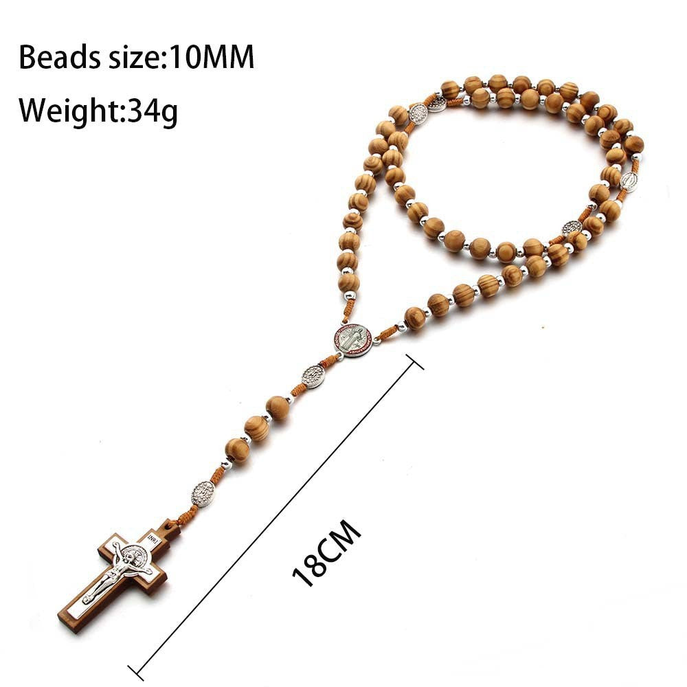Natural Wood Handmade Rosary With Saint Benedict Cross - image 4