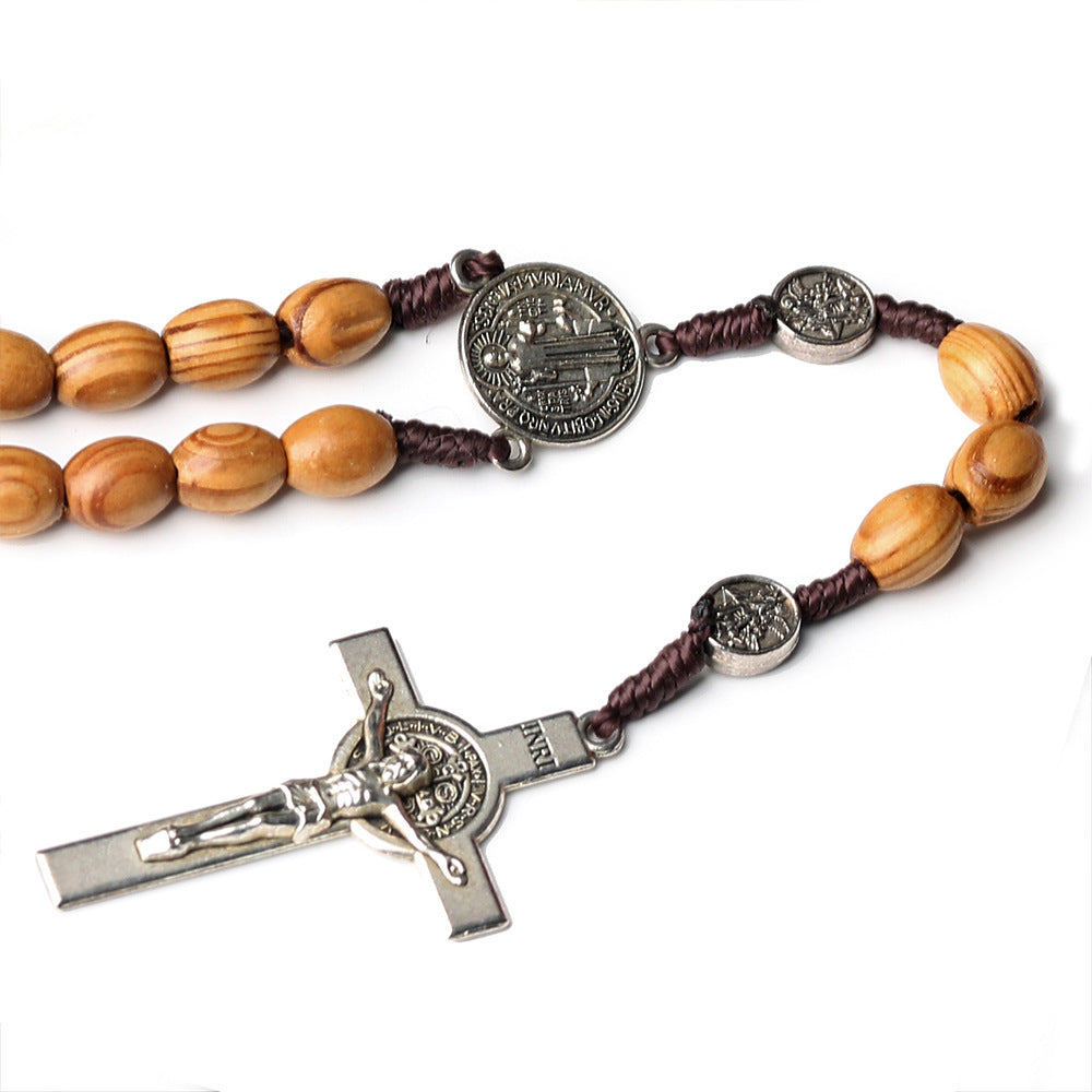St. Benedict Natural Olive Wood Rosary with Crucifix - image 1