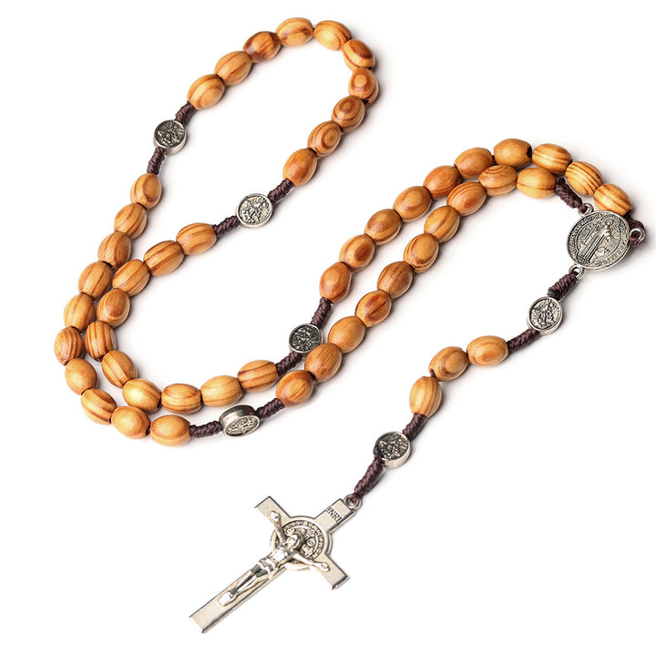 St. Benedict Natural Olive Wood Rosary with Crucifix - image 2