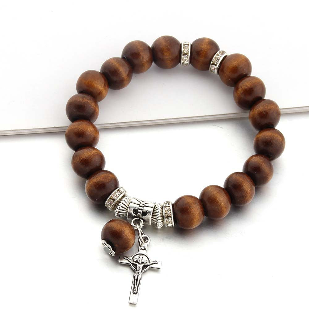 Christianartworkshop Handmade Wooden Bead  Jesus Cross Bracelet - Coffee - image 0