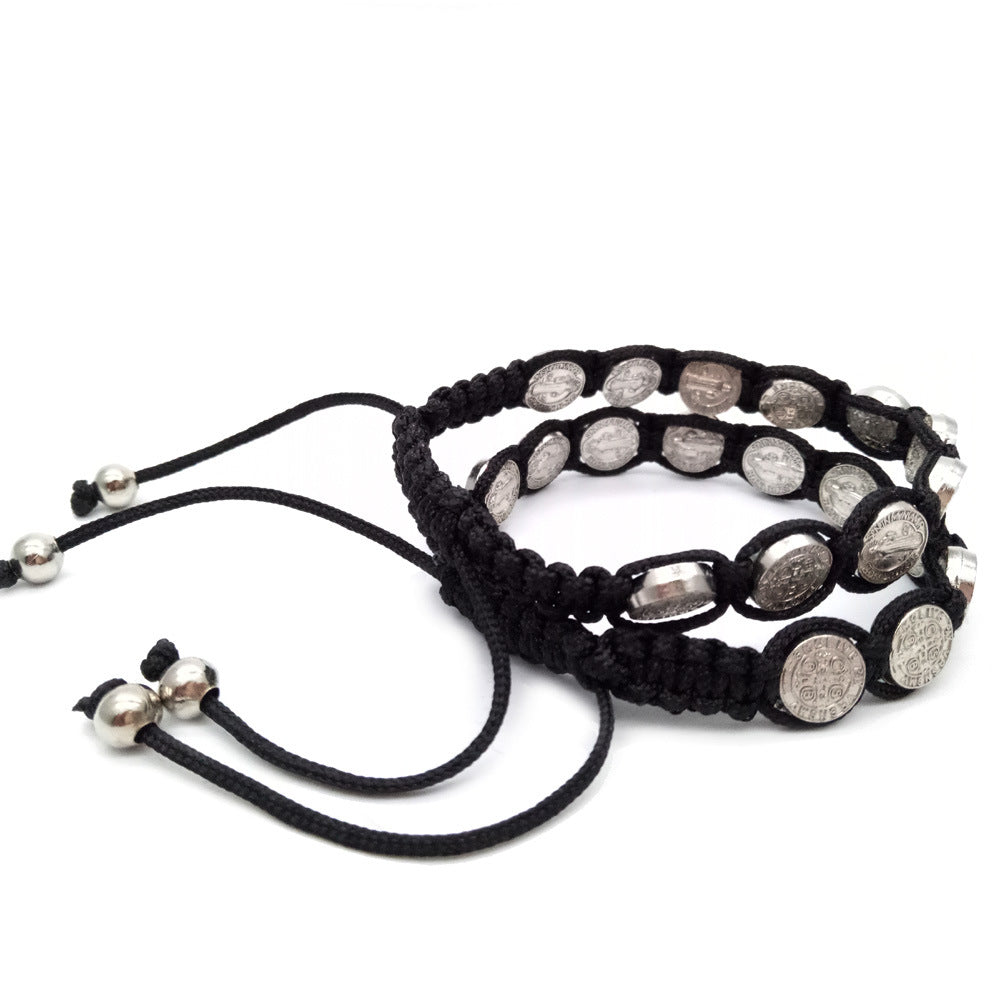 St. Benedict Alloy Woven Rosary Adjustable Bracelet - image 4