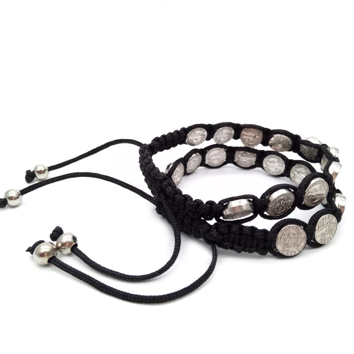 St. Benedict Alloy Woven Rosary Adjustable Bracelet - image 4