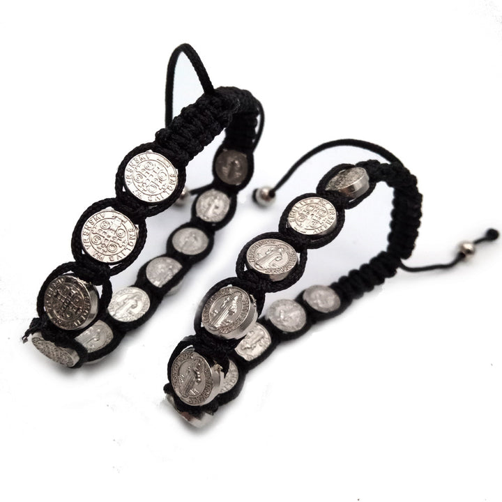 St. Benedict Alloy Woven Rosary Adjustable Bracelet - image 3