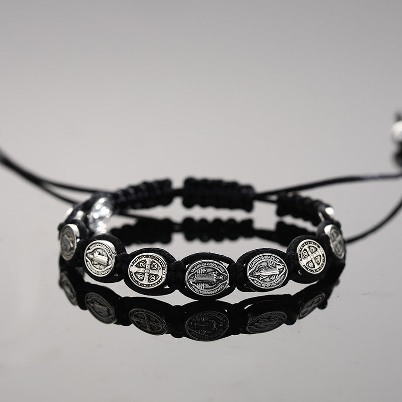 St. Benedict Alloy Woven Rosary Adjustable Bracelet - image 1