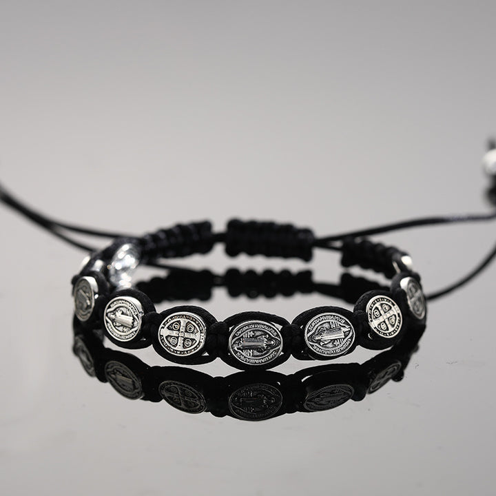 St. Benedict Alloy Woven Rosary Adjustable Bracelet - image 1