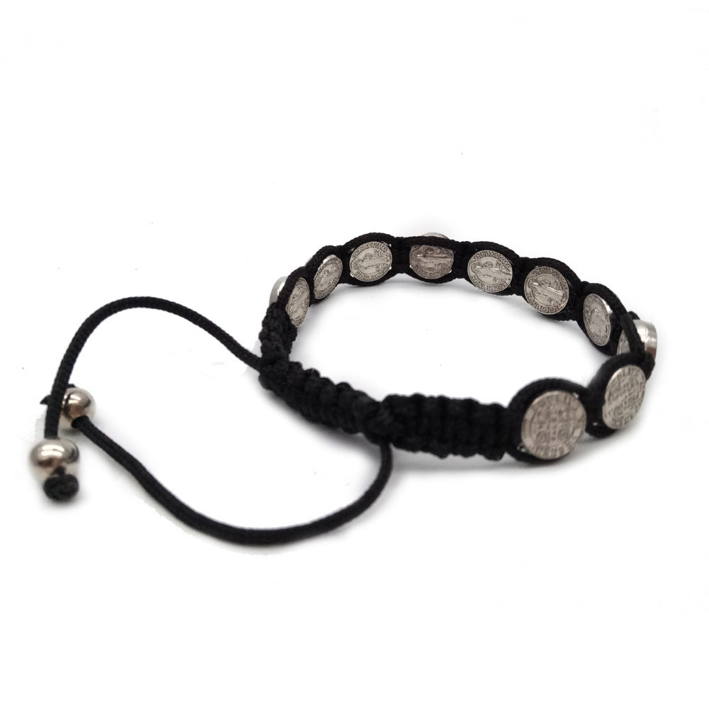 St. Benedict Alloy Woven Rosary Adjustable Bracelet - image 6