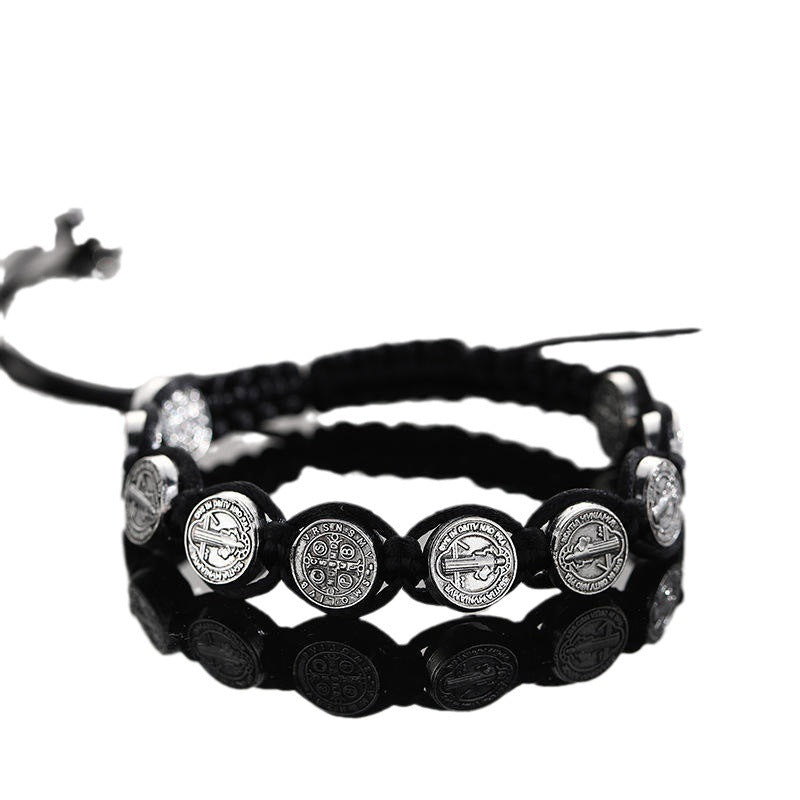 St. Benedict Alloy Woven Rosary Adjustable Bracelet - St. Benedict - image 2