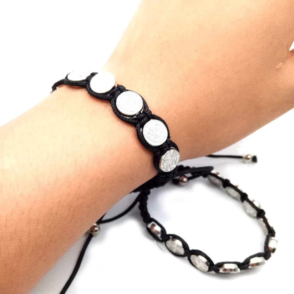 St. Benedict Alloy Woven Rosary Adjustable Bracelet - image 5