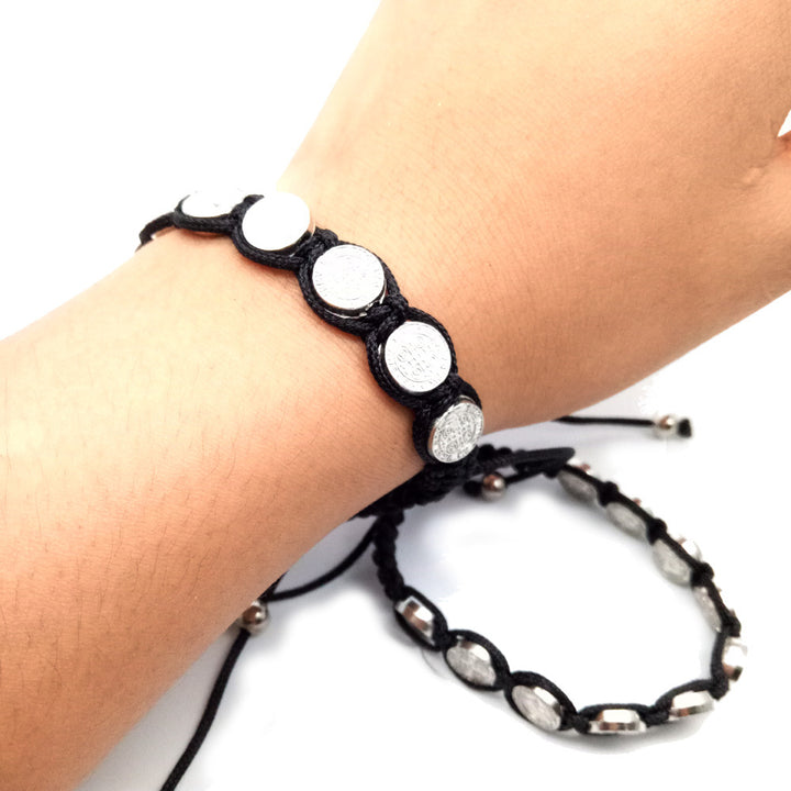 St. Benedict Alloy Woven Rosary Adjustable Bracelet - image 5