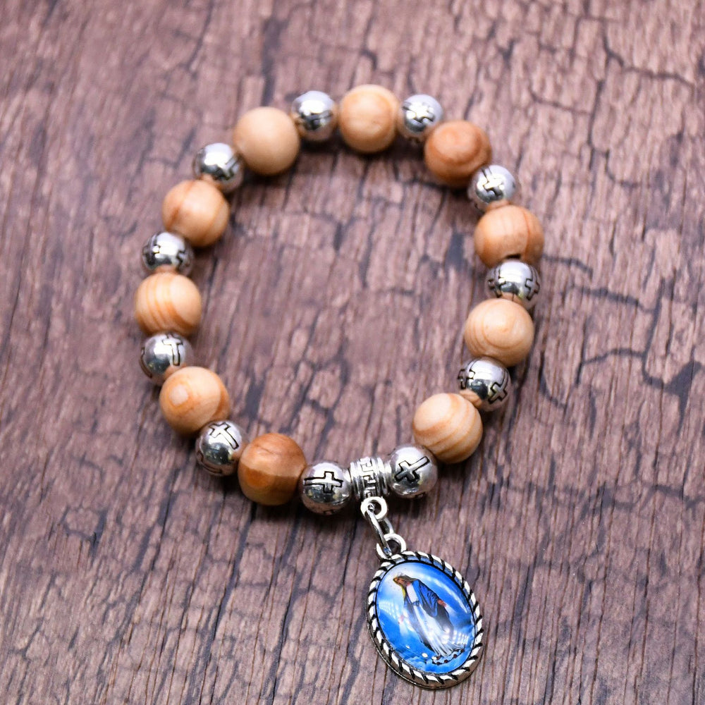Virgin Mary Pendant Pine Wood Rosary - image 2
