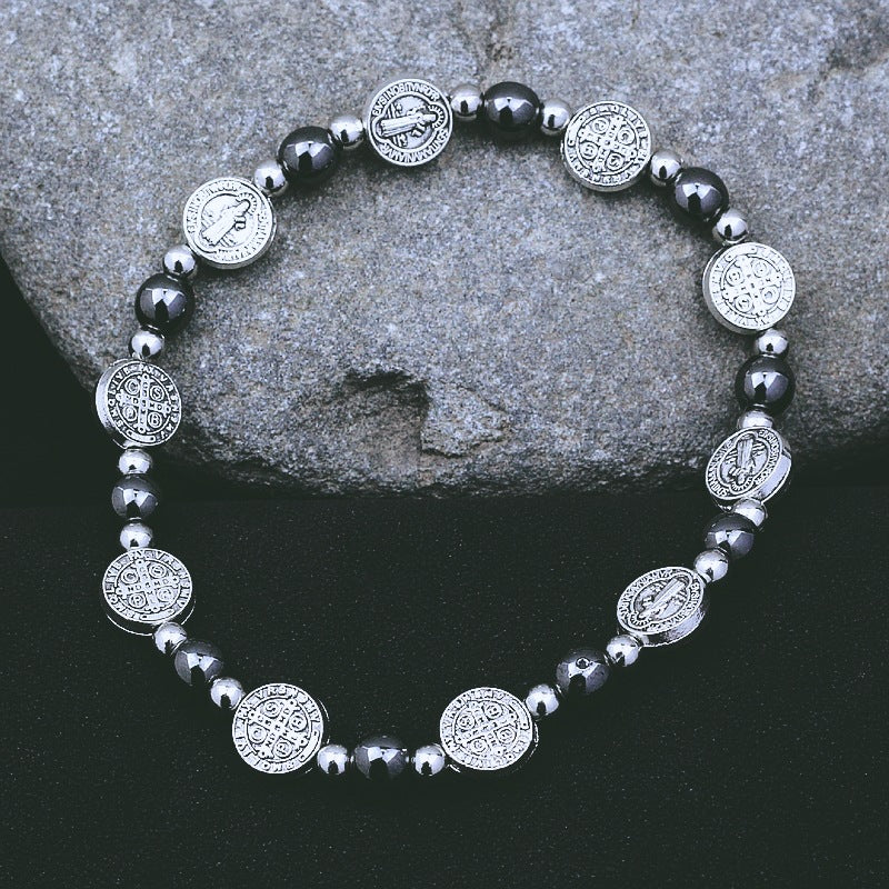 Christianartworkshop Black Gallstone St. Benedict Rosary Bracelet - Black Gallstone - image 0