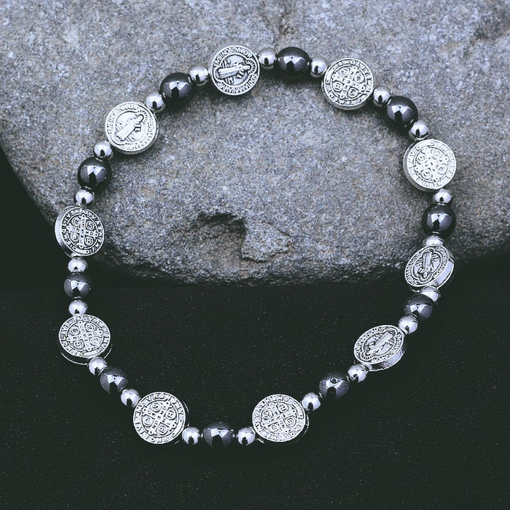 Christianartworkshop Black Gallstone St. Benedict Rosary Bracelet - Black Gallstone - image 0