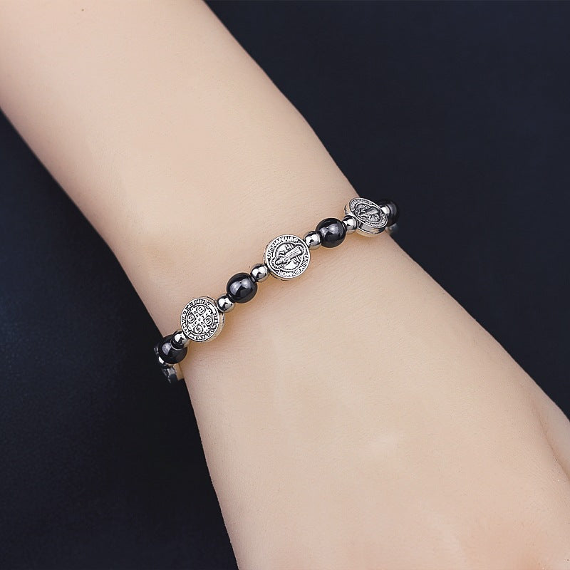 Christianartworkshop Black Gallstone St. Benedict Rosary Bracelet - image 1