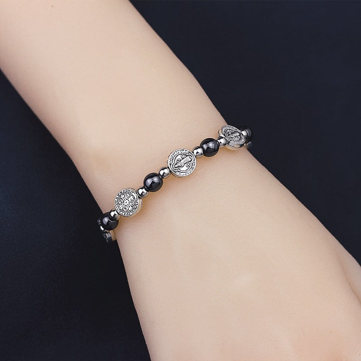 Christianartworkshop Black Gallstone St. Benedict Rosary Bracelet - image 1