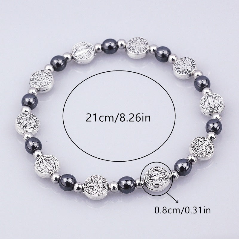 Christianartworkshop Black Gallstone St. Benedict Rosary Bracelet - image 3