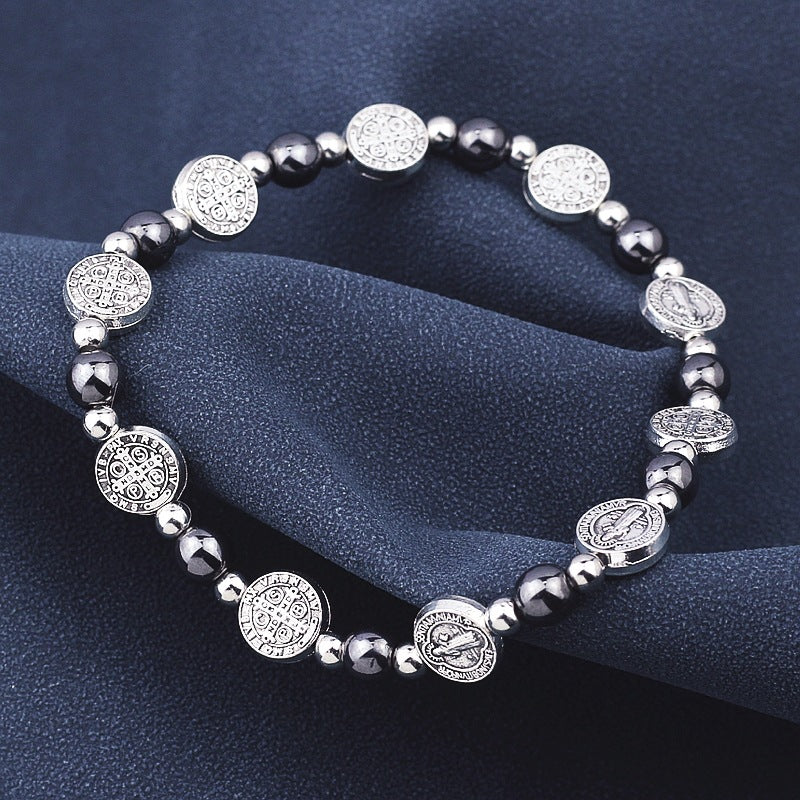 Christianartworkshop Black Gallstone St. Benedict Rosary Bracelet - image 2