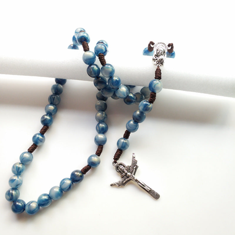 Blue Beads Hand-Woven Crucifix Rosary - image 4