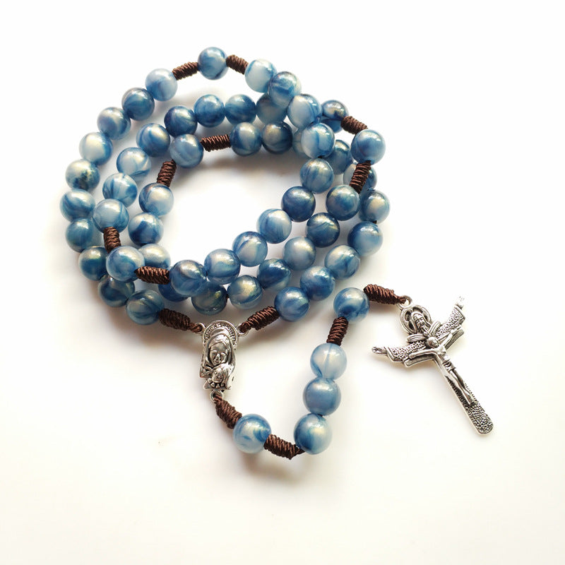 Blue Beads Hand-Woven Crucifix Rosary - image 5