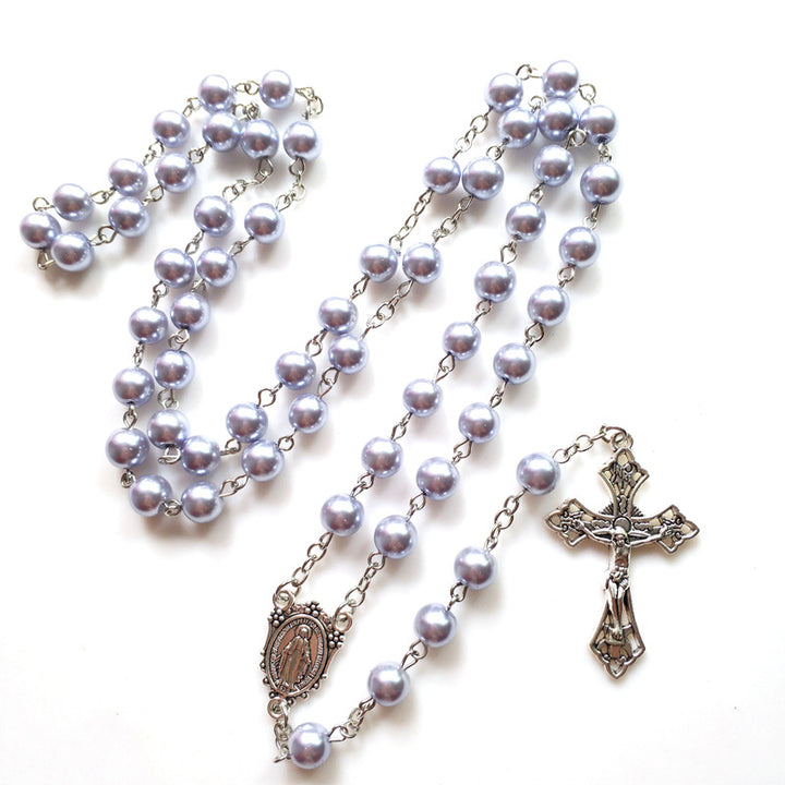Purple Pearl Rosary Christian Necklace - image 5