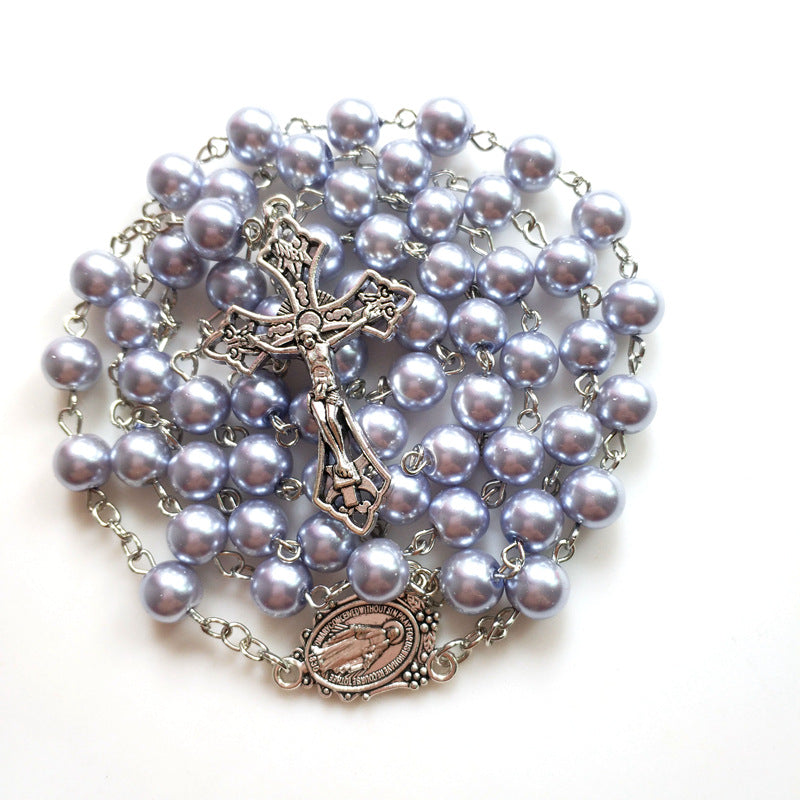 Purple Pearl Rosary Christian Necklace - image 4