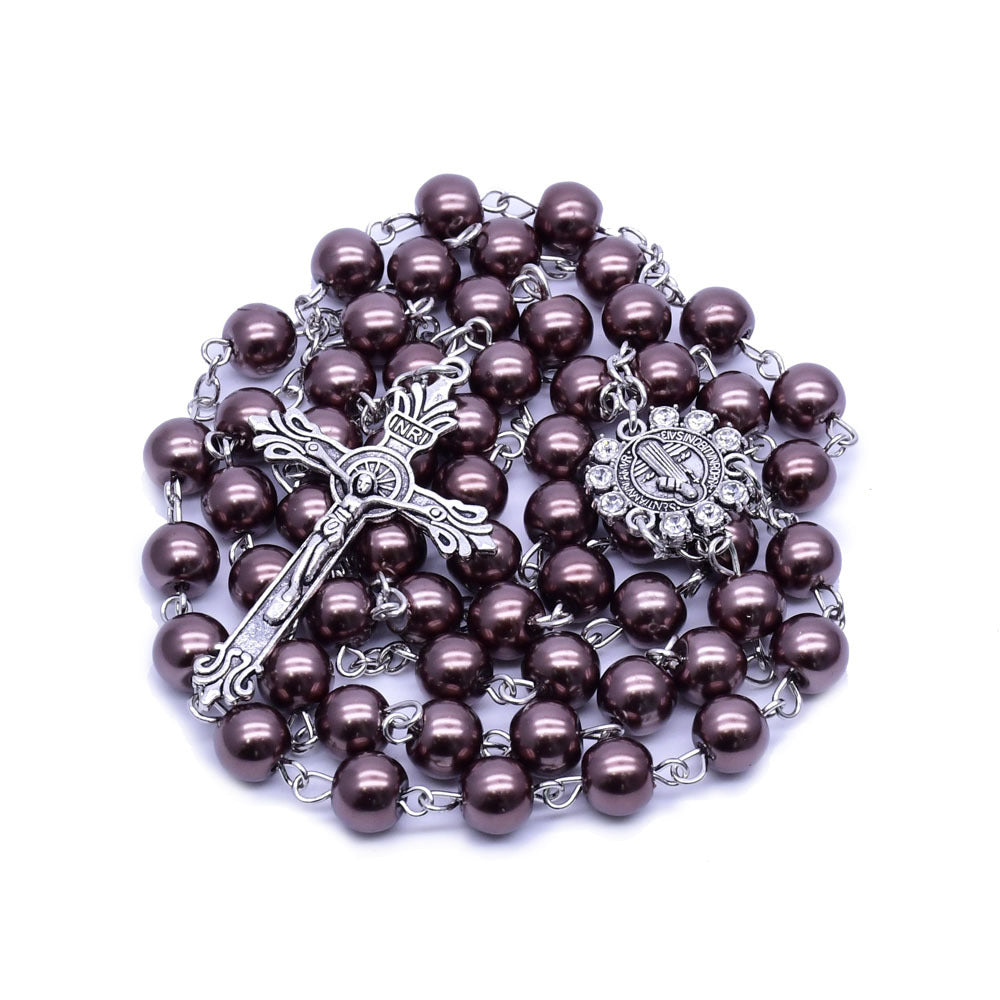 Brown Pearl Catholic Blessing Rosary  - image 4