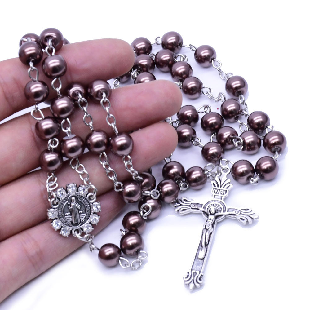 Brown Pearl Catholic Blessing Rosary  - image 2
