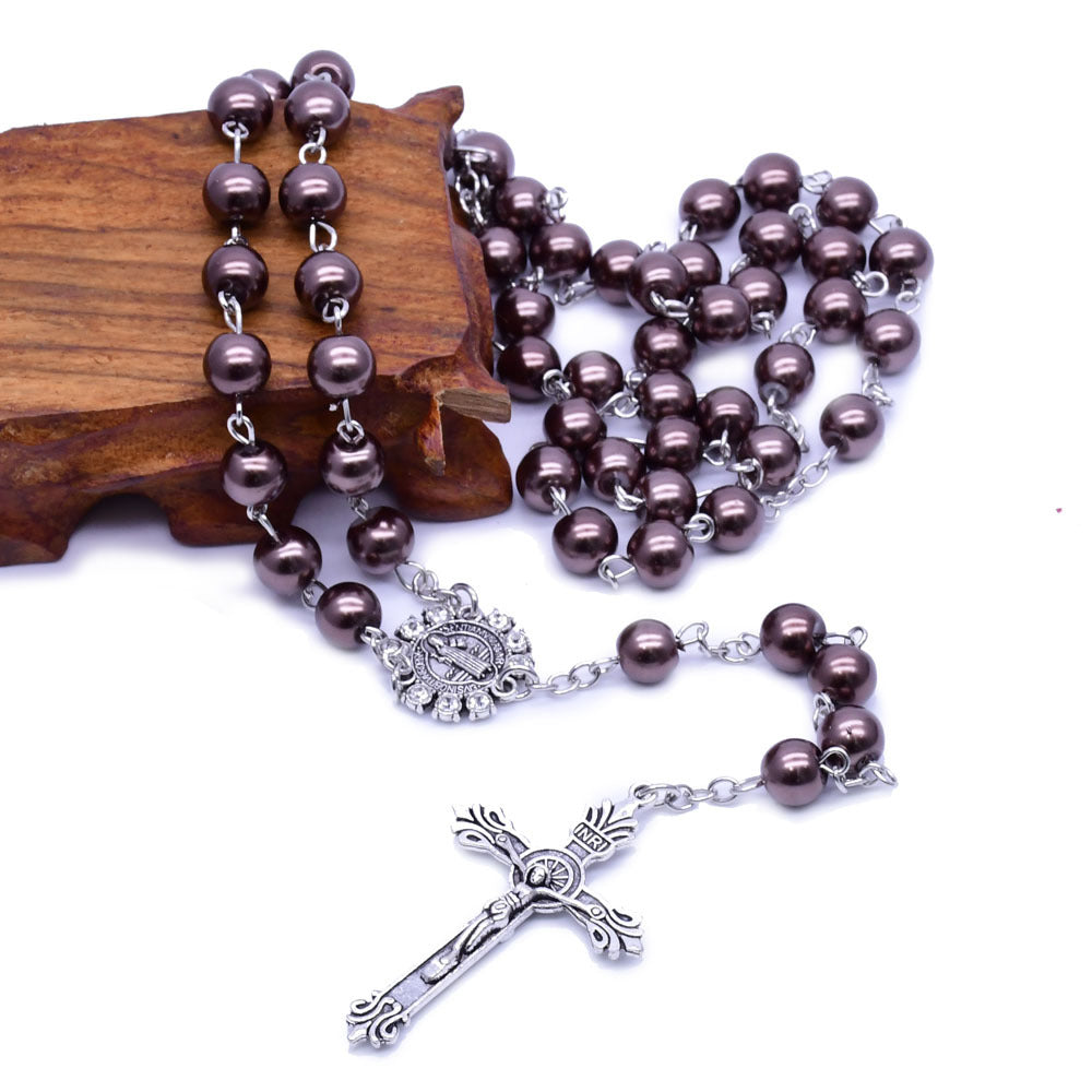 Brown Pearl Catholic Blessing Rosary  - Coffee - image 1