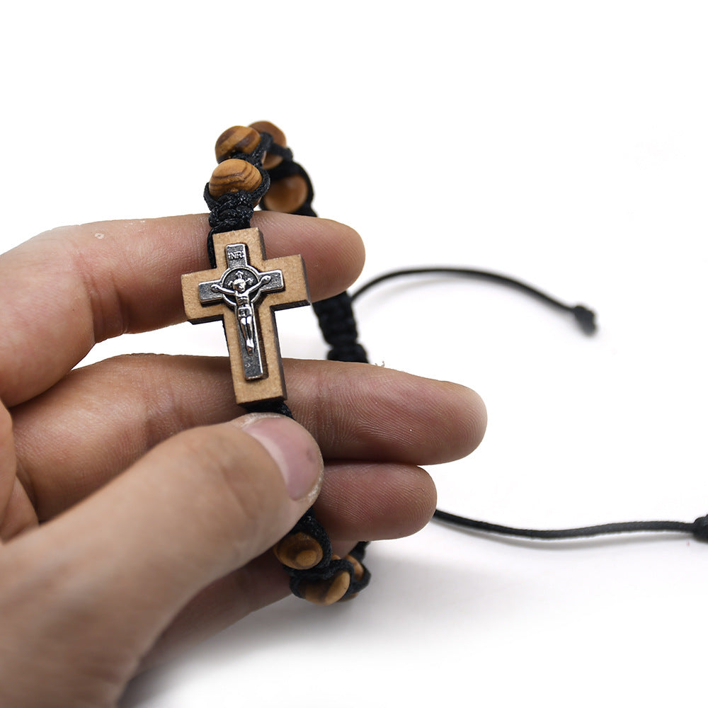 Christianartworkshop Crucifix Pine Beads Woven Rosary Bracelet - image 2