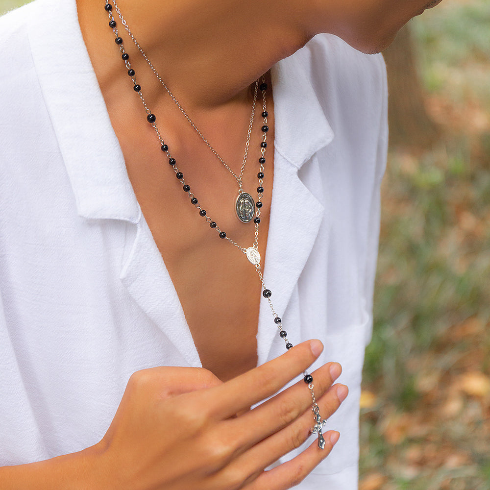 Christianartworkshop Layered Cross Black Bead Necklace - image 2