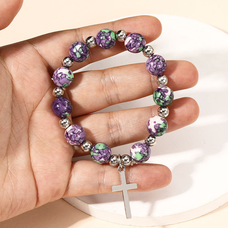 Christianartworkshop Crucifix Prayer Beaded Purple Stones Bracelet - image 3