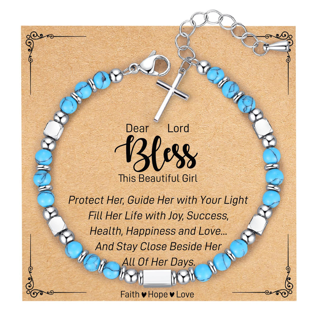 Christianartworkshop Turquoise Cross Healing Bead String Bracelet - Healing Beads Bracelet - image 1