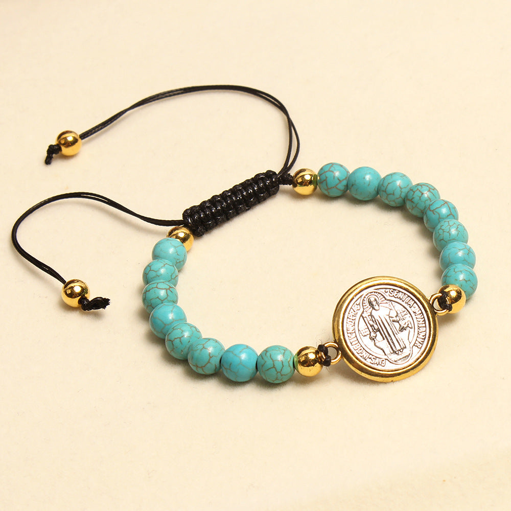 Christianartworkshop Turquoise St. Benedict Prayer Blessing Beaded Bracelet - image 1