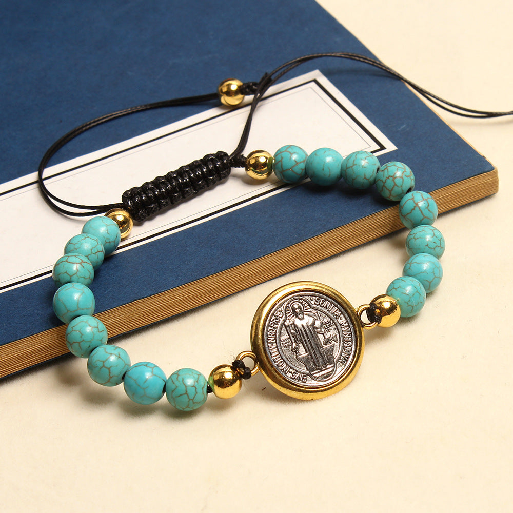Christianartworkshop Turquoise St. Benedict Prayer Blessing Beaded Bracelet - St. Benedict - image 0