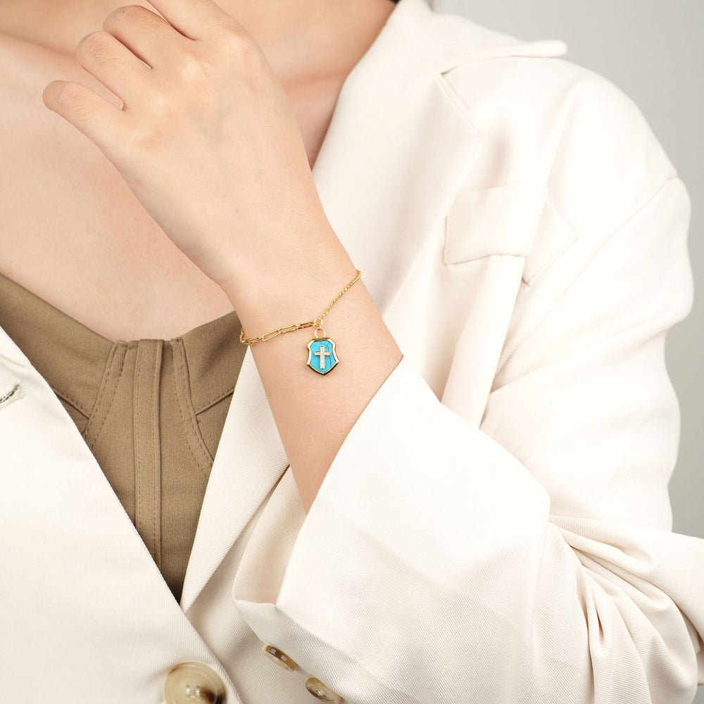 Christianartworkshop Turquoise Cross Shield Blessing Bracelet with Zircon Stones - image 2