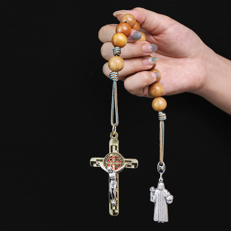 Olive Wood Pocket Rosary with Special-Made Saint Benedict Medal & Crucifix - image 4