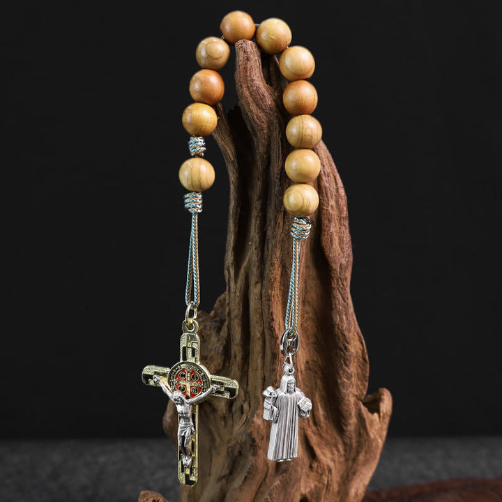 Olive Wood Pocket Rosary with Special-Made Saint Benedict Medal & Crucifix - image 5