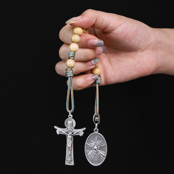 Mary Joseph with Baby Jesus Medal & Holy Trinity Cross Olive Wood Pocket Rosary - image 4