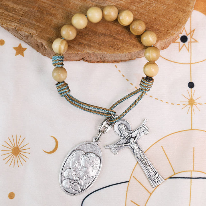 Mary Joseph with Baby Jesus Medal & Holy Trinity Cross Olive Wood Pocket Rosary - image 5