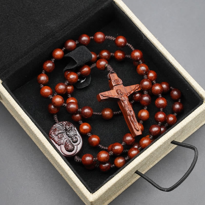 Christianartworkshop Olive Wood Beads Crucifix Prayer Rosary - Rosewood-10mm - image 2