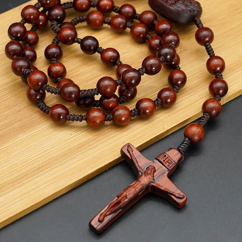 Christianartworkshop Olive Wood Beads Crucifix Prayer Rosary - Rosewood-8mm - image 1