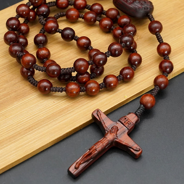 Christianartworkshop Olive Wood Beads Crucifix Prayer Rosary - Rosewood-8mm - image 1