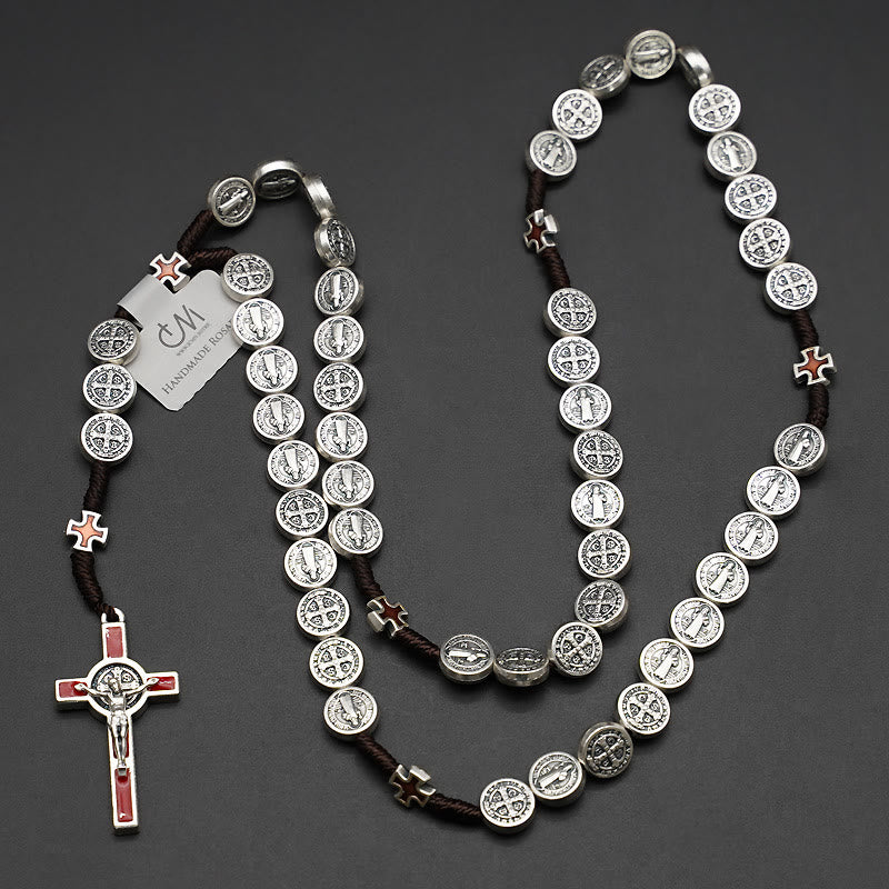 Christianartworkshop St. Benedict Rope a Decade Rosary for Exorcism/Praying (4 colors) - Crucifix-red - image 1